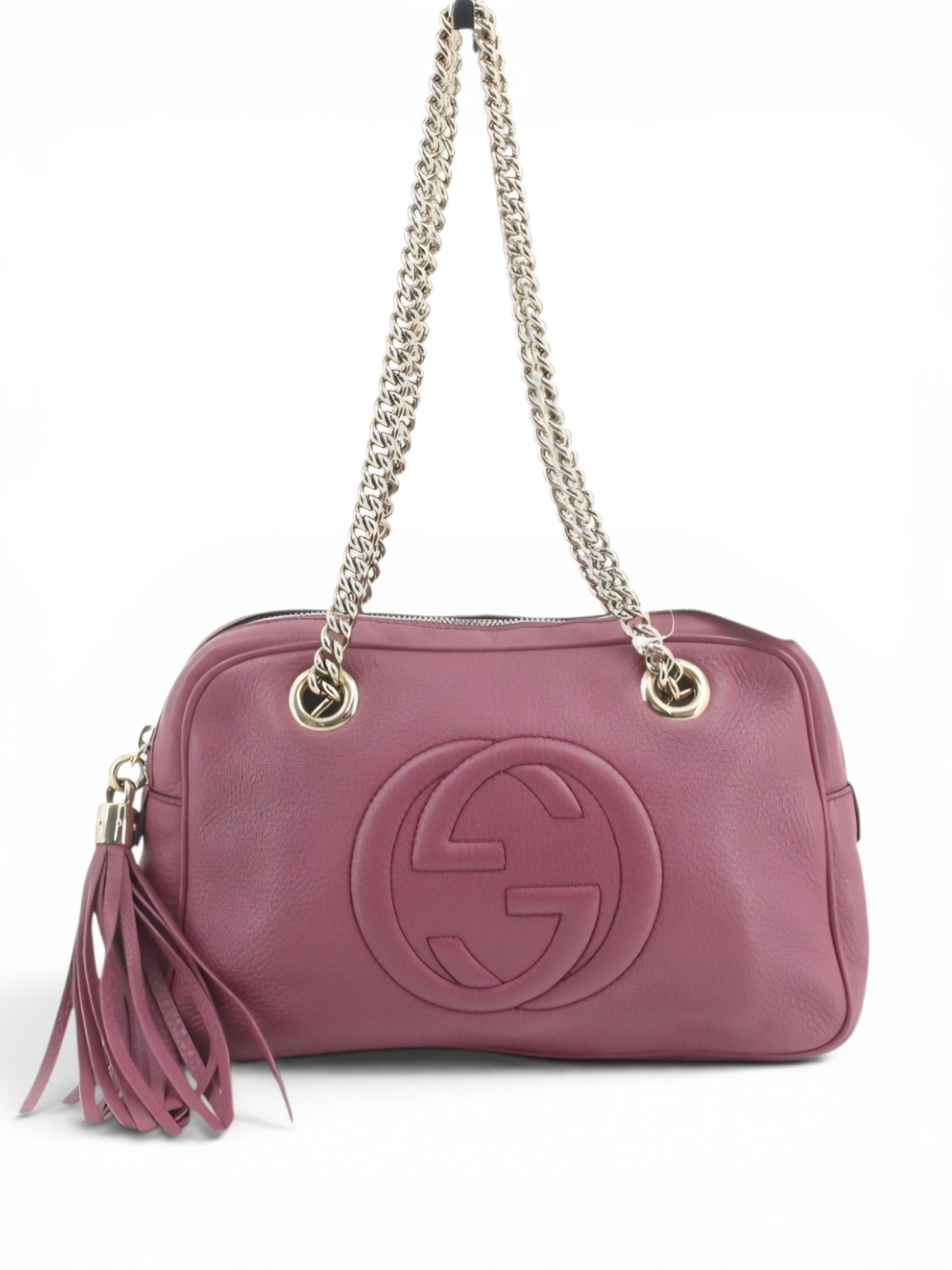 Gucci Soho Mauve Shoulder Bag with Tassel and Chain Straps